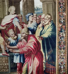 Wandteppich, der die Taten der Apostel darstellt, die Blindheit des Elymas (Detail)